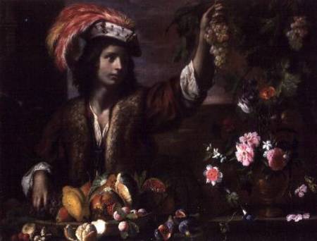 Young Man in a Feathered Hat with Still Life od Michelangelo Cerquozzi