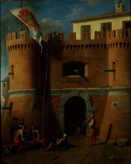 Soldiers outside a Fortified Castle od Michele Giambono
