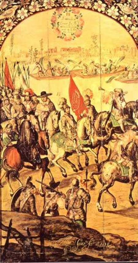 The encounter between Hernando Cortes (1485-1547) and Montezuma (1466-1520) od Miguel and Juan Gonzalez
