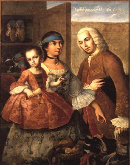 A Spaniard and his Mexican Indian Wife and their Child, from a series on mixed race marriages in Mex od Miguel Cabrera