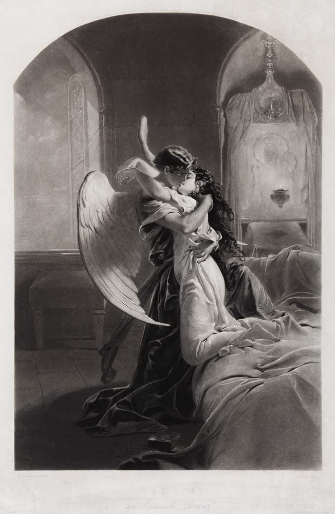 Tamara and Demon. Illustration to the poem "The Demon" by Mikhail Lermontov od Mihaly von Zichy