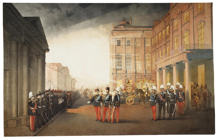 Parade in front of the Anichkov Palace in Petersburg od Mihaly von Zichy