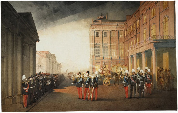 Parade in front of the Anichkov Palace on 26 February 1870 od Mihaly von Zichy