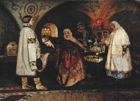 Tsar Alexei Mikhailovich (1629-76) Meeting His Bride, Maria Miloslavasky od Mikhail Vasilievich Nesterov