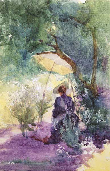 Eine Malerin im Schatten eines Sonnenschirms. od Mildred Anne Butler