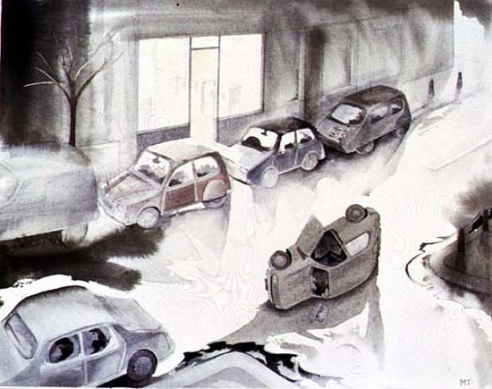 Dead Car Outside the Launderette, 1998 (w/c on paper)  od Miles  Thistlethwaite