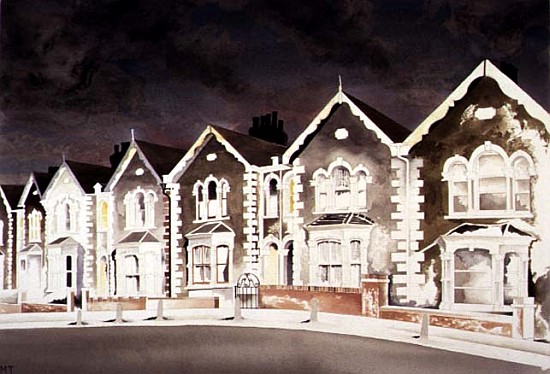 Lurid Sky Behind the Bargeboard Houses, 1998 (w/c on paper)  od Miles  Thistlethwaite