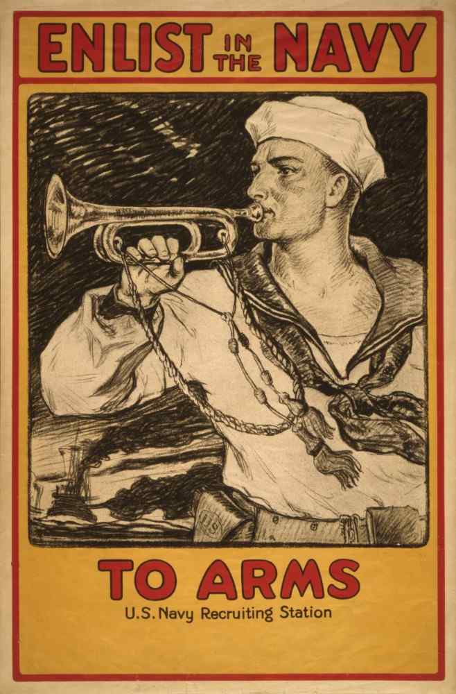 Sailor Playing Bugle, Enlist in the Navy, World War I Recruitment Poster, USA od Milton Herbert Bancroft
