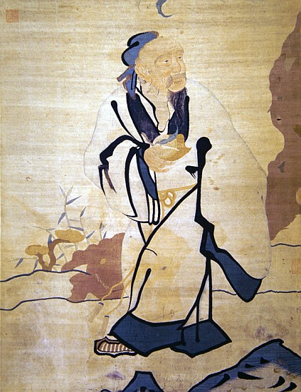 Detail of an immortal holding a peach (silk) od Ming Dynasty Chinese School