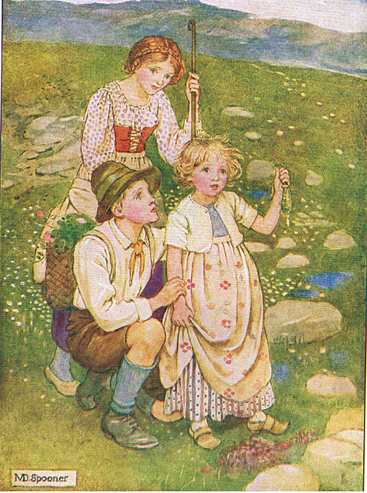Margot was holding up what she had found (from the story Margot and the Golden Fish), illustration f od Minnie Didbin Spooner