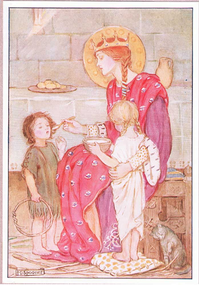 One by one she fed each little orphan with her own golden spoon lithograph od Minnie Didbin Spooner
