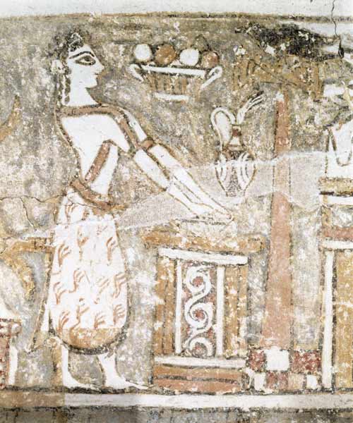 Priestess at an altar, detail from a sarcophagus from a tomb at Ayia Triada, Crete, Late  Period od Minoan
