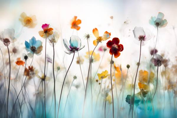 Bunte Blumenwiese, Bunte Blumen, verträumt, minimalistisch od Miro May