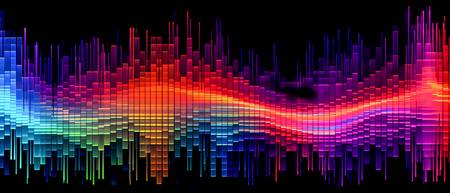 das farbenfrohe, lineare Muster elektronischer Wellenformen im Stil von Voxel-Kunst, Datenvisualisie