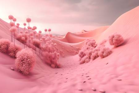 Rosa Landschaft, futuristische Landschaft mit rosa Pflanzen, Fantasielandschaft, Rosa Landschaft mit