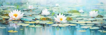 Zarte weiße Wasserlilien schmücken den malerischen See, ihre reinen Blütenblätter spiegeln sich sanf