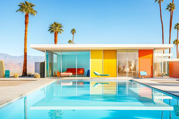 Villa mit Swimmingpool und Palmen. Kalifornia od Miro May
