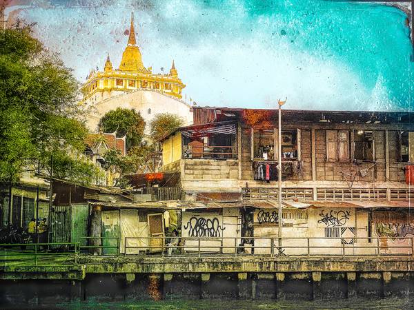 Wat Saket, The Golden Mount, Tempel in Bangkok, Thailand, Fotokunst, Retro, Vintage od Miro May