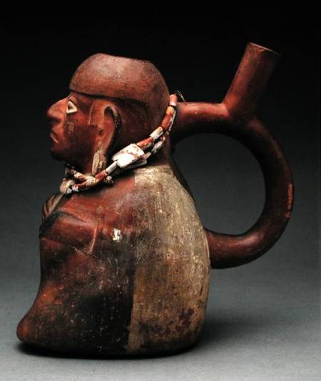 Stirrup vase depicting a dignitary under the influence of coca od Moche