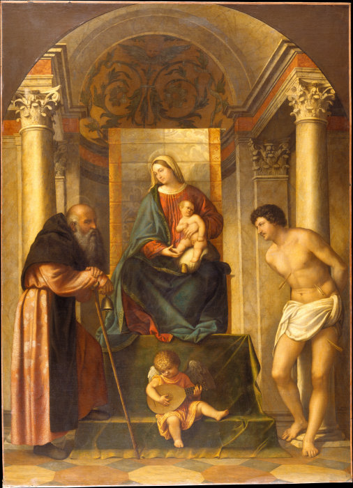 Virgin and Child Enthroned with Saints Anthony Abbot and Sebastian od Moretto da Brescia