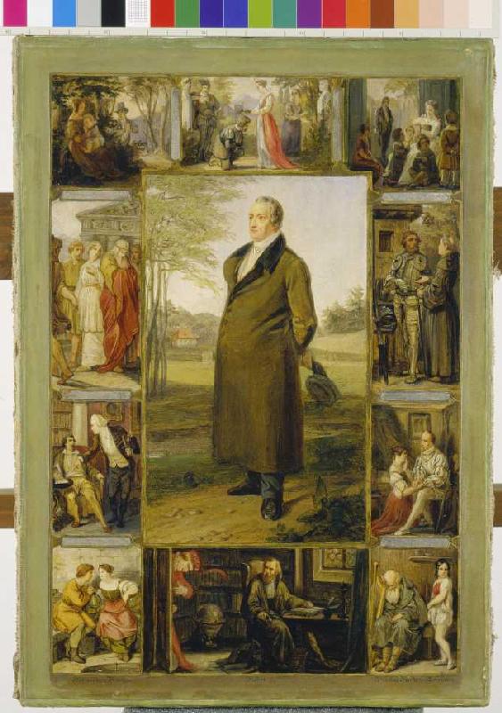 Johann Wolfgang von Goethe, umgeben von seinen Werken. od Moritz Daniel Oppenheim