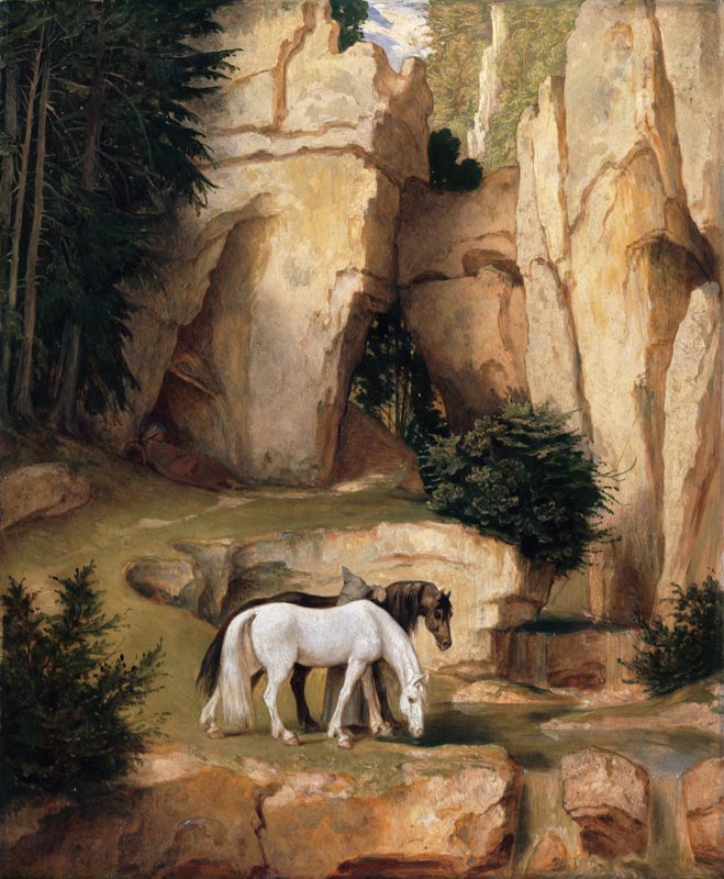 A hermit leads horse to the watering-place od Moritz von Schwind