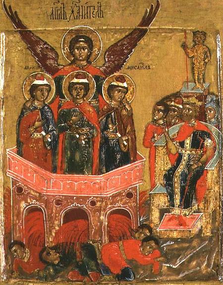 Russian icon depicting Shadrach, Meshach and Abednego in the Fiery Furnace od Moscow school