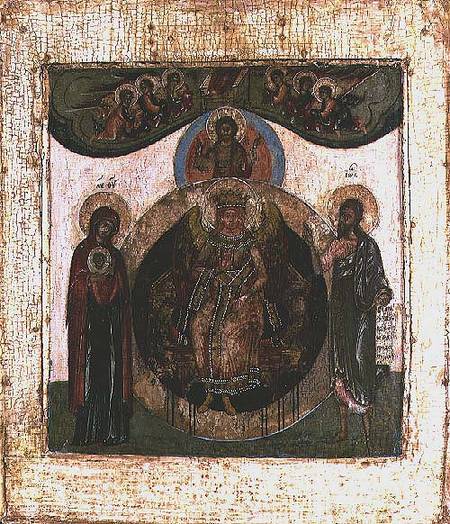 Russian icon of Sophia, The Holy Wisdom, enthroned in the form of a fiery winged angel od Moscow school