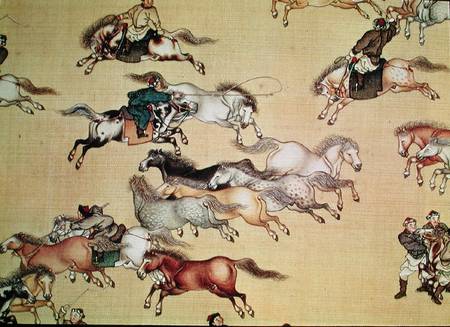 Voyage of Emperor Qianlong (1736-96) detail from a scroll, Qing Dynasty od Mou-Lan
