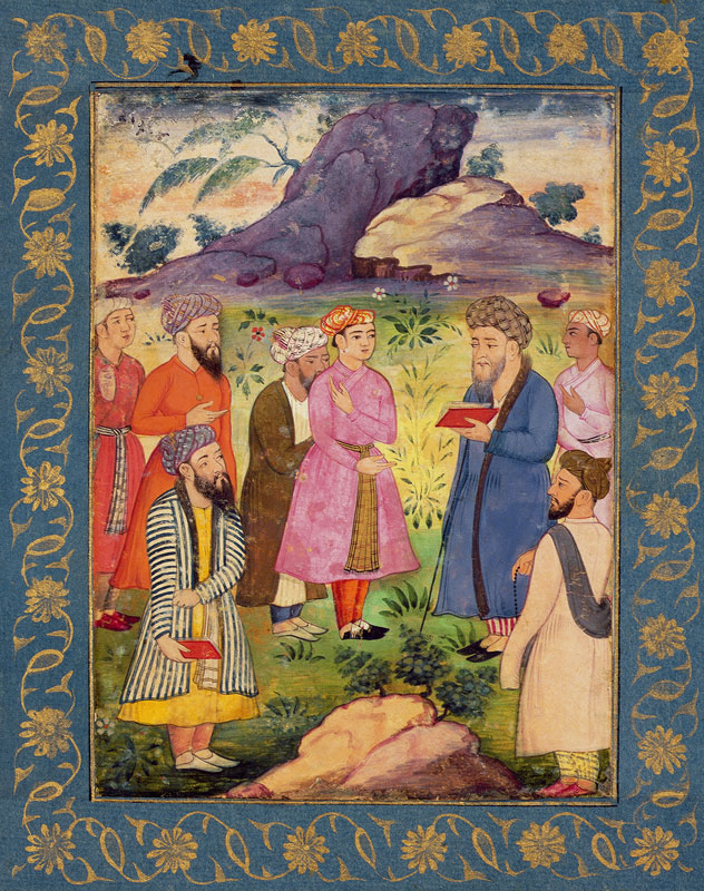 A noble youth with attendants in a landscape, from the Large Clive Album od Mughal School