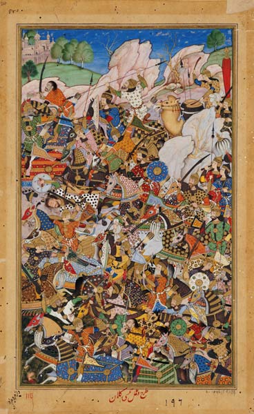 Battle of Bundi, from the Akbarnama od Mughal School