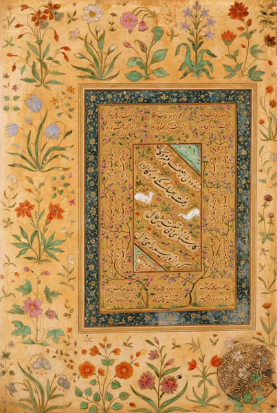 Calligraphy by the Iranian master Ali al-Mashhadi (1442-1519) in a Mughal mount (ink od Mughal School