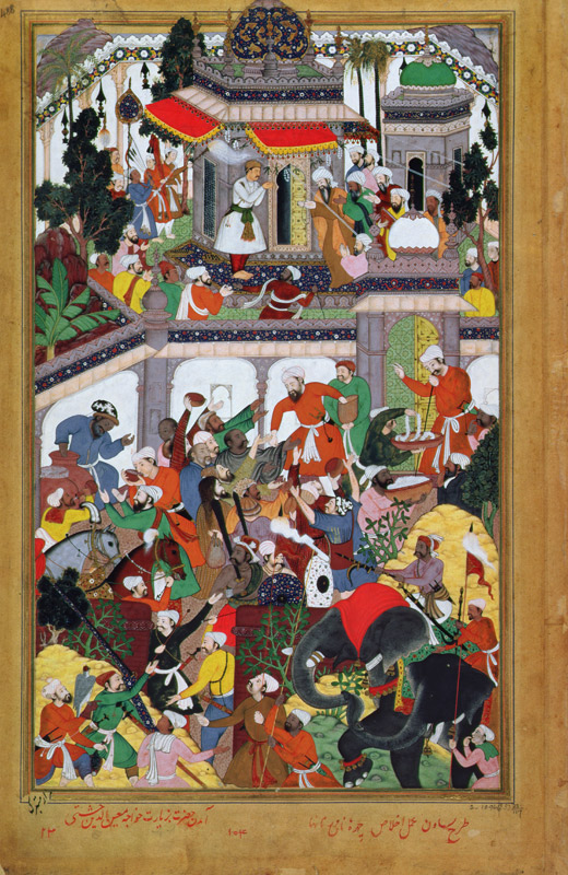 Emperor Akbar (r.1556-1605) visits the shrine of Mu'in ad Din Chisti at Amjir in 1562, from the 'Akb od Mughal School