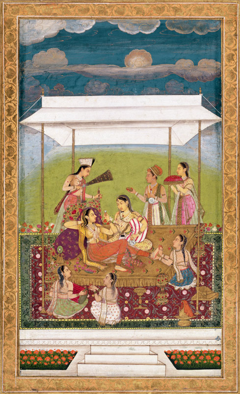 Ladies listening to music in a garden, from the Small Clive Album od Mughal School