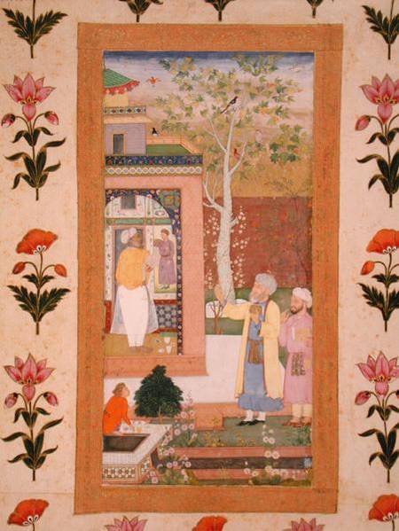 An artist decorating the interior of a garden pavilion, from the Small Clive Album od Mughal School