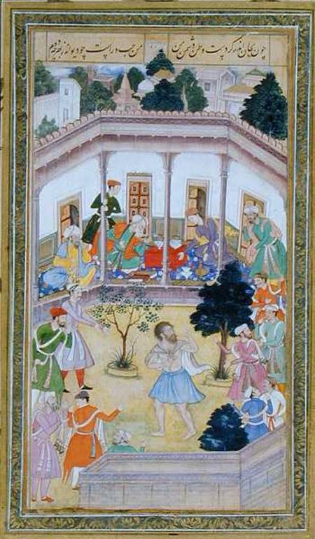 Disturbance by a madman at a social gathering, from the Small Clive Album od Mughal School
