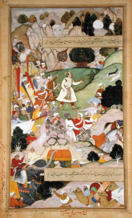 Emperor Akbar's pilgrimage to Ajmir to give thanks for the birth of Prince Mirza Salim in 1569, from od Mughal School