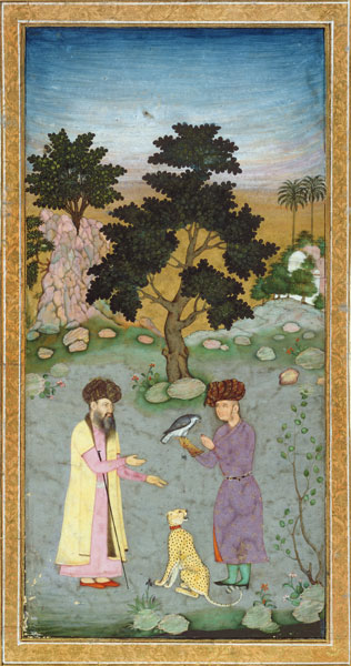Falconer with companion and pet cheetah, from the Small Clive Album od Mughal School