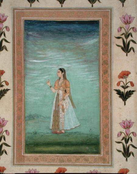Lady holding a flower, from the Small Clive Album od Mughal School