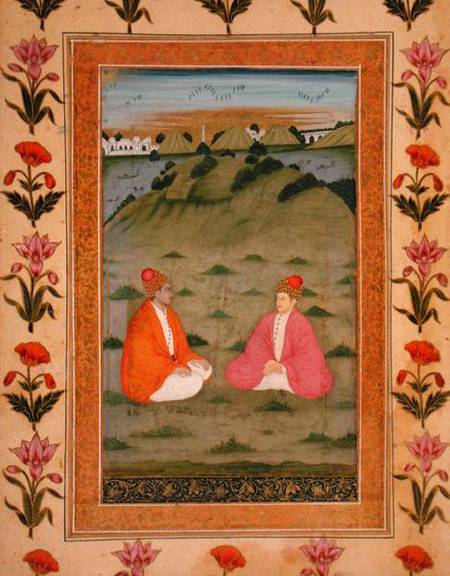 Two nobles seated in a landscape, from the Small Clive Album od Mughal School