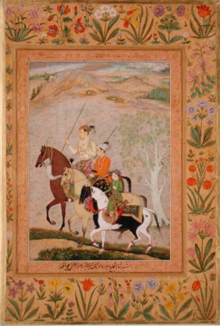Three Princes Going Hunting od Mughal School