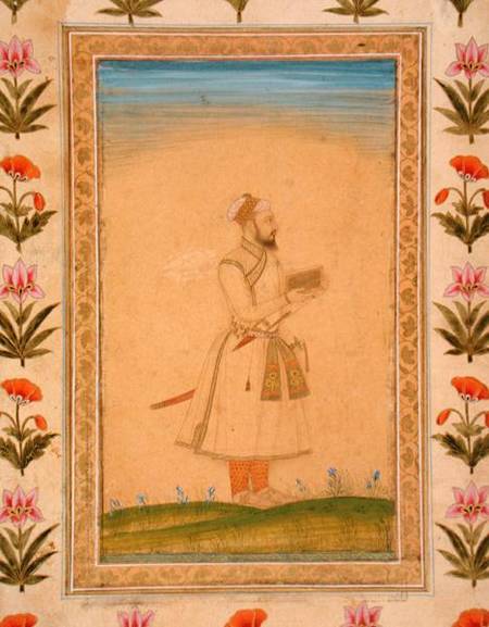 Standing figure of a nobleman, holding a book, from the Small Clive Album od Mughal School