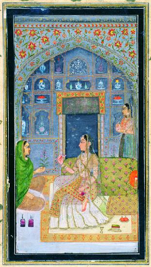 Lady seated in a Pavilion with attendants, from the Small Clive Album