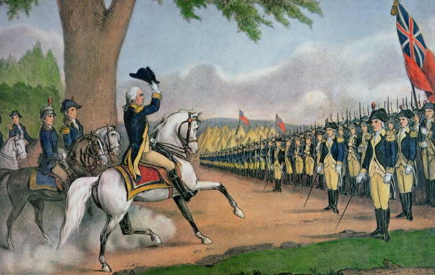 George Washington (1732-99) taking command of the American Army at Cambridge, Massachusetts, 3 July od N. Currier
