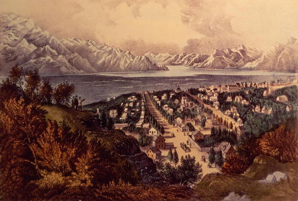 Great Salt Lake, Utah (colour litho) od N. Currier