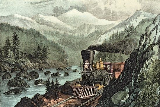 The Route to California. Truckee River, Sierra Nevada. Central Pacific railway od N. Currier