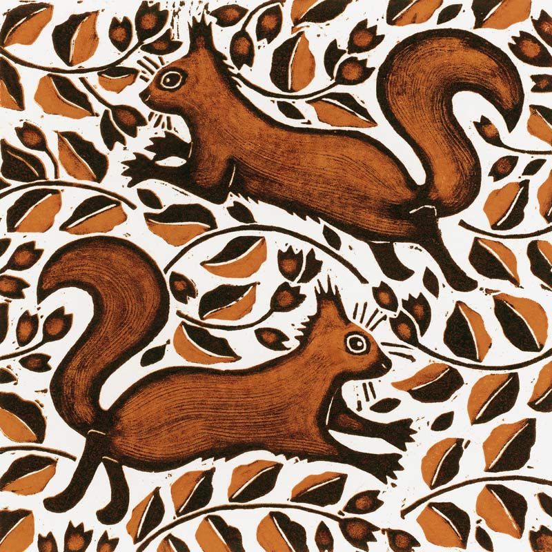 Beechnut Squirrels, 2002 (woodcut)  od Nat  Morley