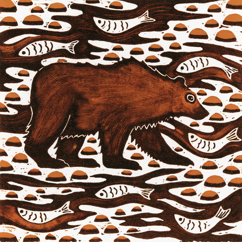 Fishing Bear, 2001 (woodcut)  od Nat  Morley