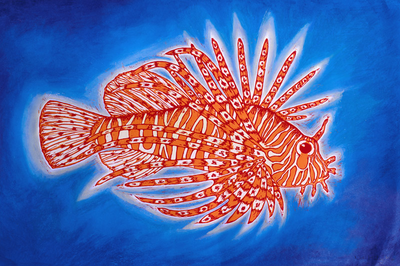 Lionfish, 1998 (woodcut print and mixed media)  od Nat  Morley