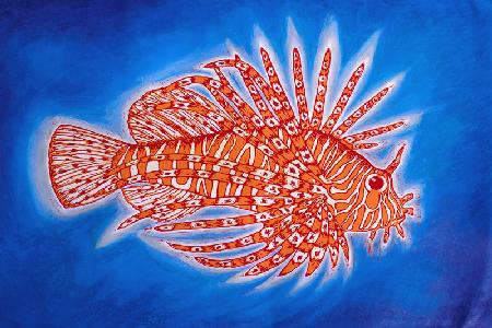 Lionfish, 1998 (woodcut print and mixed media) 